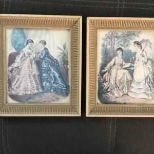2 1879 Original La Mode Illustree Fashion Chromolithograph Framed Prints